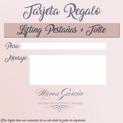 Tarjeta Regalo Lifting Pestañas y Tinte Tienda Online Nieves García Centro de Estética y Masaje