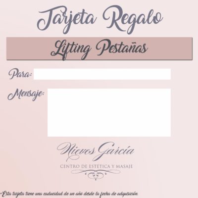 Tarjeta Regalo Lifting Pestañas Tienda Online Nieves García Centro de Estética y Masaje